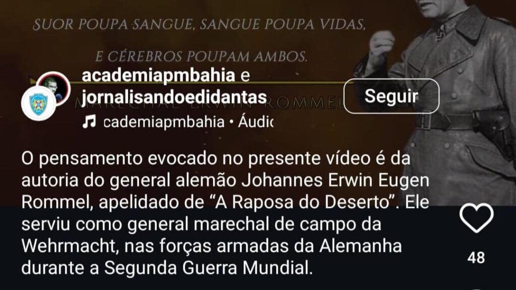 Polêmica na PM da Bahia: Academia Militar é criticada por divulgar frase atribuída a líder nazista 1 auto upload 2718909