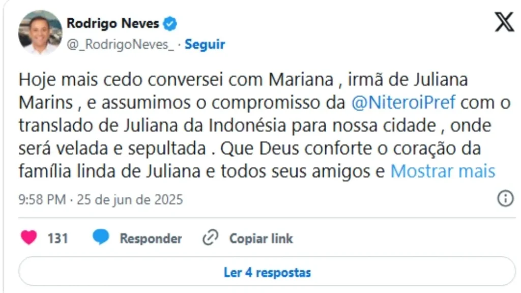 Prefeitura de Niterói Assume Custos Para Traslado de Corpo de Brasileira que Morreu na Indonésia 1 imagem 1 2025 06 26T082756.128