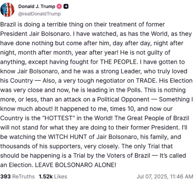 Trump Sai em Defesa de Bolsonaro e Critica Ações da Justiça Brasileira 1 Captura de tela 8 7 2025 11441 g1.globo .com
